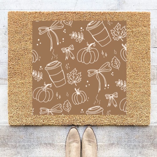 Autumn Cozy Pumpkin & Coffee Pattern Coir Doormats