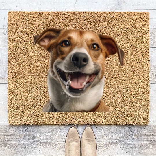 Joyful Jack Russell Dog Illustration Coir Doormats