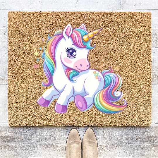 Cute unicorn rainbow fantasy Coir Doormats