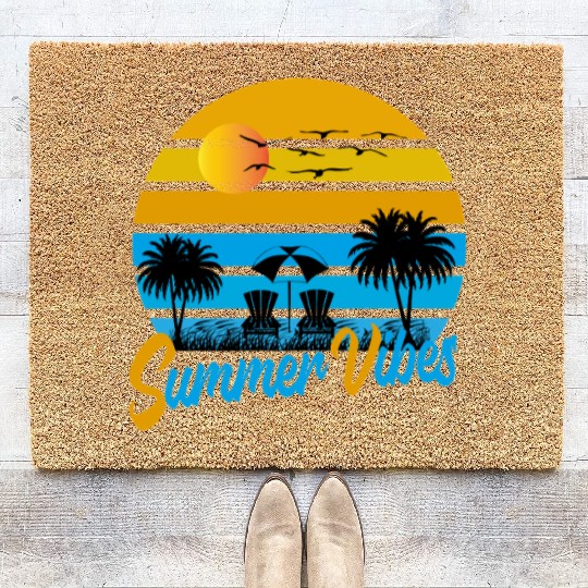 Tropical Summer Vibes Sunset Scene Coir Doormats