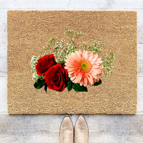 Gerbera Daisy And Two Roses Coir Doormats