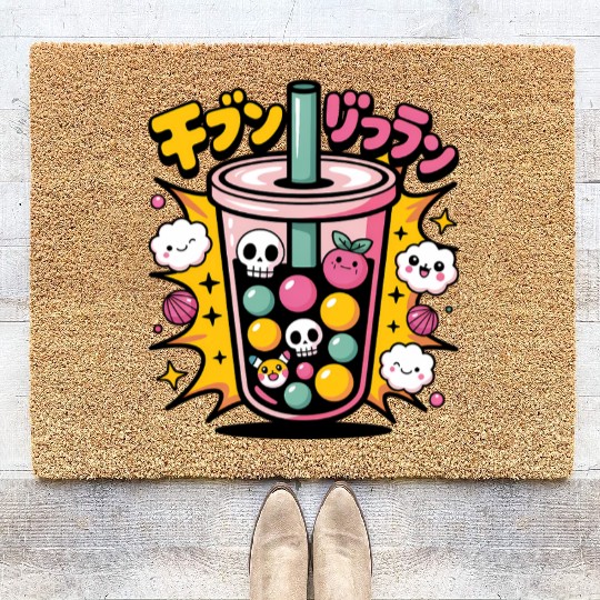 Kawaii Skull Bubble Tea Design Coir Doormats