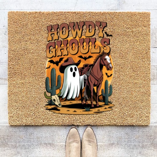 Howdy Ghouls Cowboy Ghost Halloween Coir Doormats