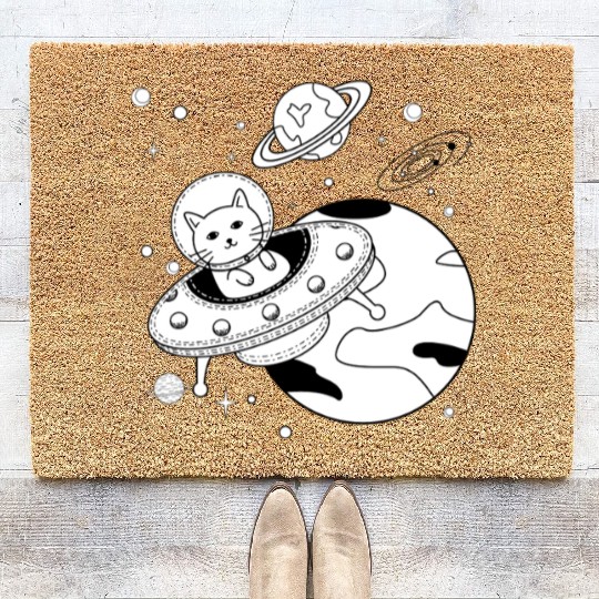 Space Cat Adventure Design Coir Doormats