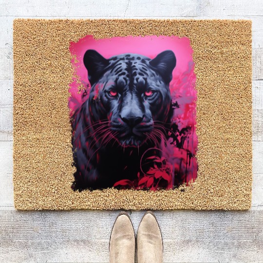 Pink Pop Art Black Panther  Coir Doormats