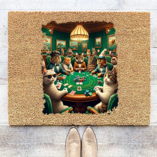 Playing Card Gambling Cat Playing Poker Cards Coir Doormats