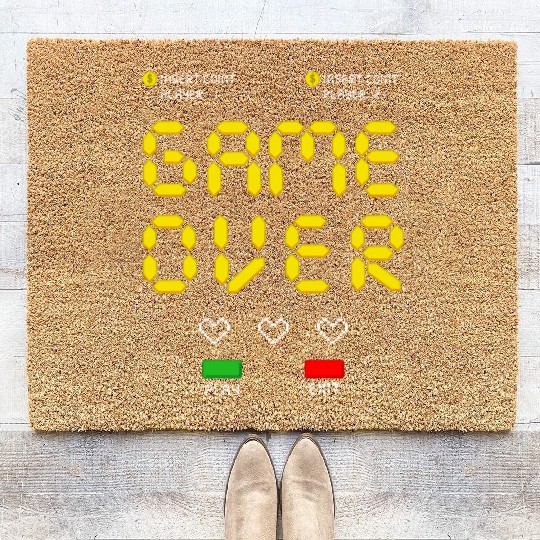 Pixelated Video Game Heart Game Over Coir Doormats