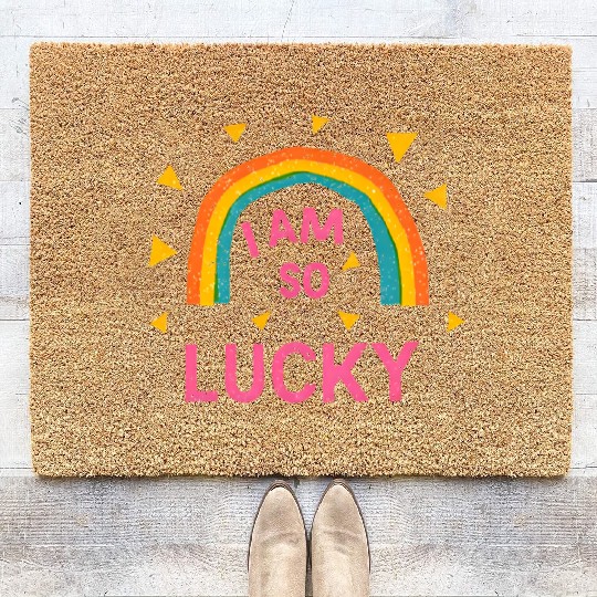 Colorful Lucky Rainbow Affirmation Design Coir Doormats
