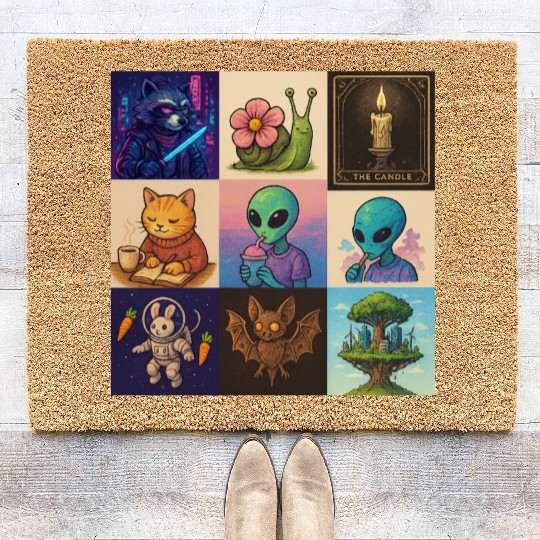 Whimsical Celestial Animal and Alien Designs Coir Doormats