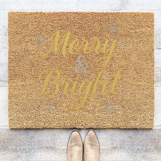 Festive Merry and Bright Holiday Design Coir Doormats