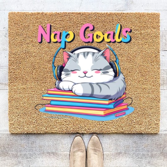 Cute Cat Nap Goals Design Coir Doormats