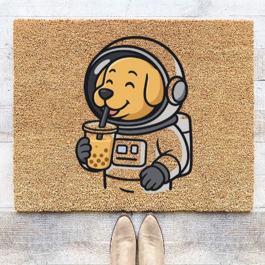 Cute Dog Astronaut Drinking Bubble Tea Coir Doormats