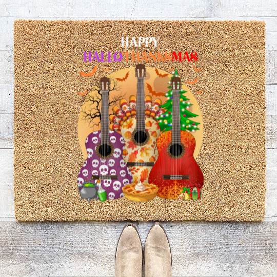 Happy HalloThanksMas Guitar  Coir Doormats