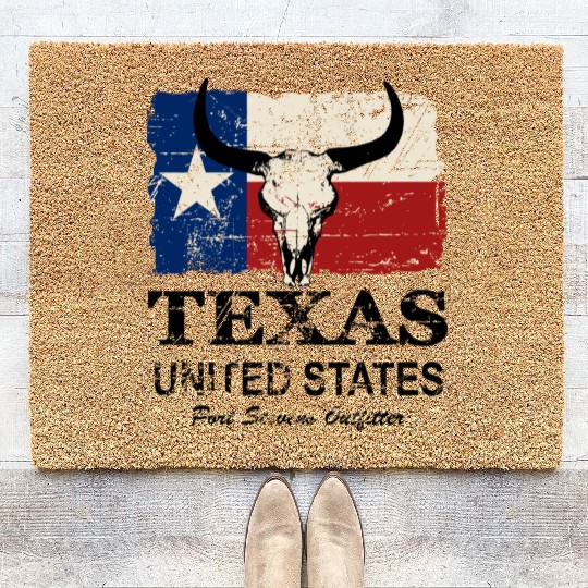 Texas Bull Flag - Vintage Look Coir Doormats