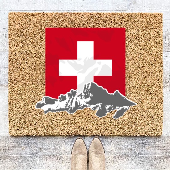 Switzerland - Swiss Flag & Mountains Coir Doormats
