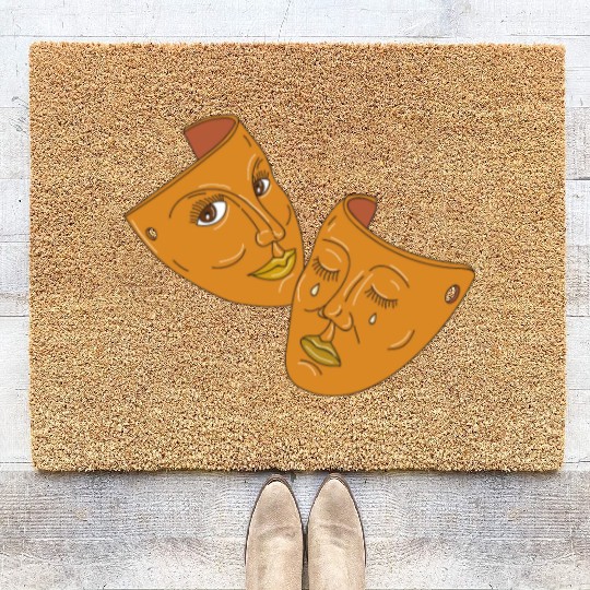 Theater Mask Comedy and Tragedy Mono Line Coir Doormats