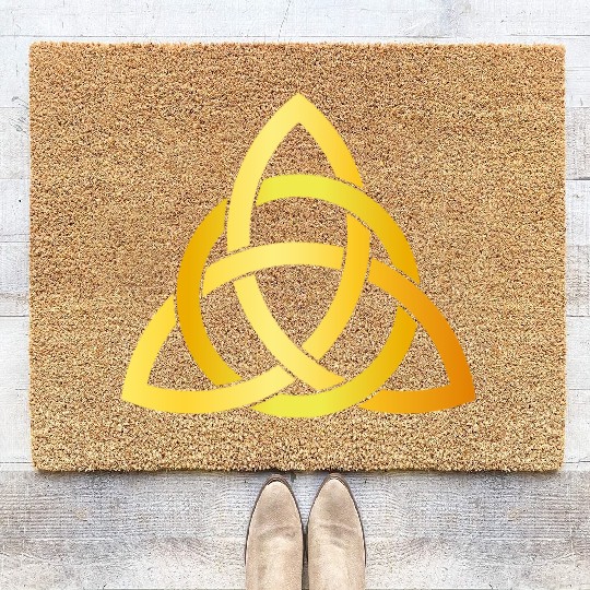 Original Triquetra circle celtic knot gold Coir Doormats