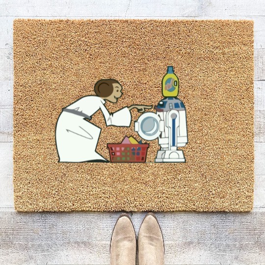 Funny Star Wars r2d2 and Leia comic Coir Doormats