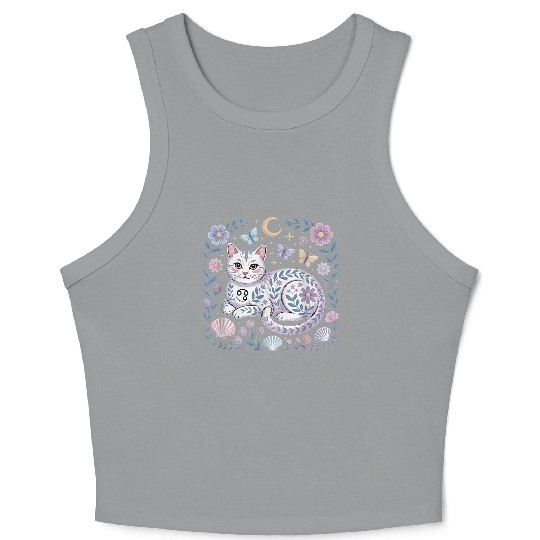 Cancer Zodiac Cat Mystical Art Crop Tank Top