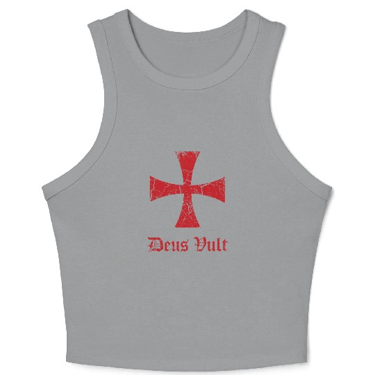 Distressed Deus Vult Knights Templar Cross Crusade Crop Tank Top
