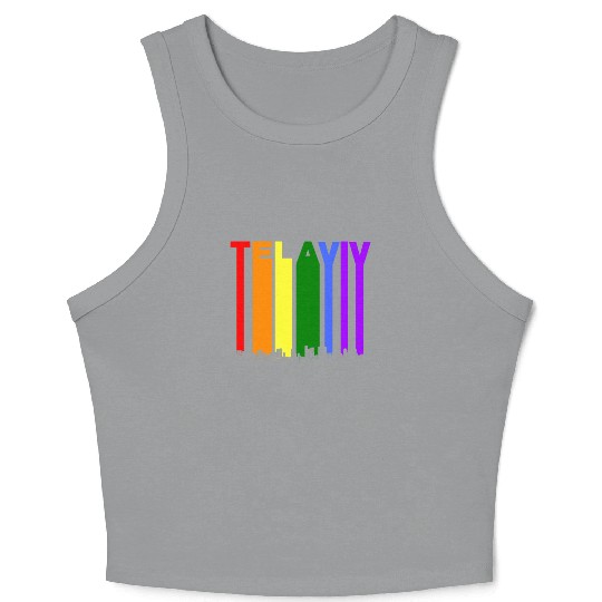 Tel Aviv Israel Skyline Rainbow LGBT Gay Pride Crop Tank Top