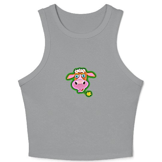 Cute Cow with Bohemian Flower Crown Crop Tank Top