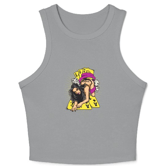Sexy-girl-cards-aces-poker-game-cartoon Crop Tank Top