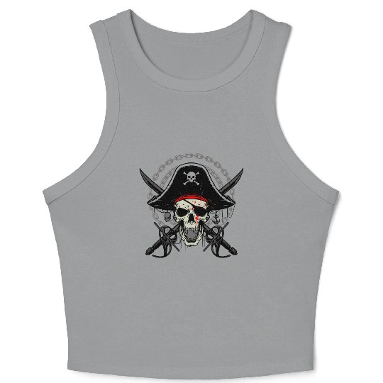 Ahoy Buccaneers Avast Ye motif of Pirate Skull Crop Tank Top