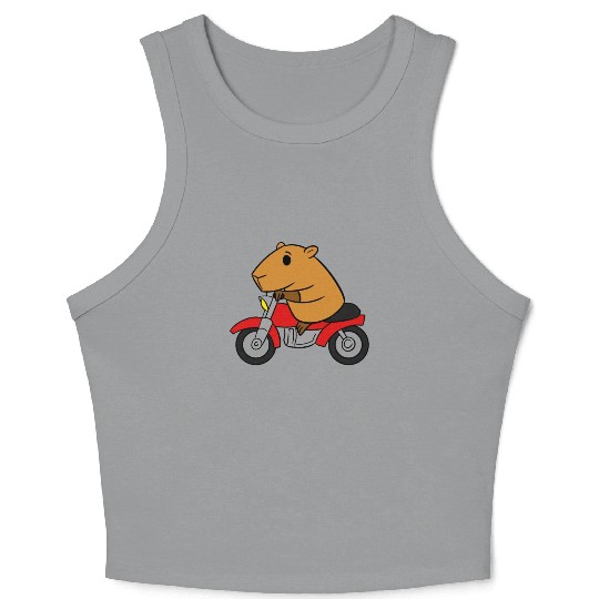Capybara Riding Motorcycle Crop Tank Top Funny Rodent