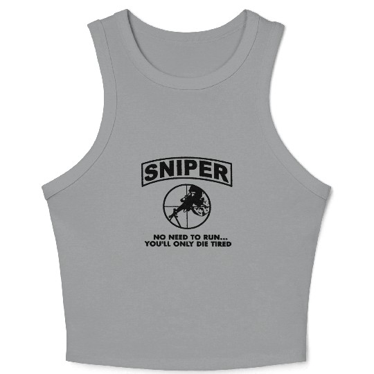 Sniper No Need To Run Army Marine Corps Adult Crop Tank Top