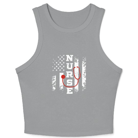 Patriotic Nurse US flag Stethoscope - Nurse Gift Crop Tank Top