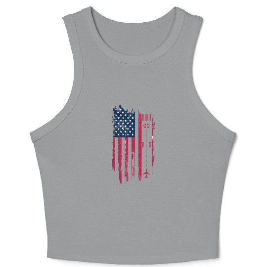 Patriotic Airplane Aviation Pilot American Flag Crop Tank Top