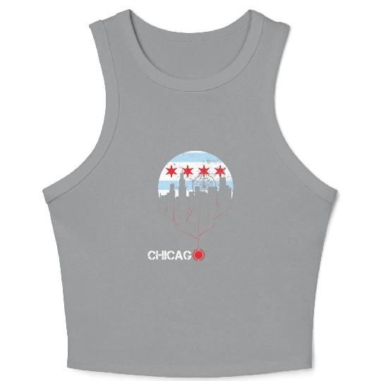 VINTAGE CHICAGO CITY FLAG FUNNY GIFT Crop Tank Top