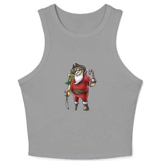 Santa Pirate Funny Christmas Candy Cane Hook Hand Crop Tank Top