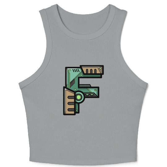Initial letter character gift idea robot present F Crop Tank Top