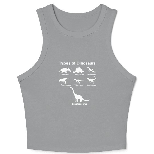Types of Dinosaurs T-Rex Veloceraptor, Triceratops Crop Tank Top