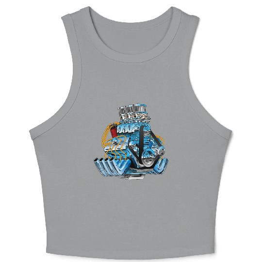 Hot Rod Race Car Dragster Engine Cartoon Crop Tank Top