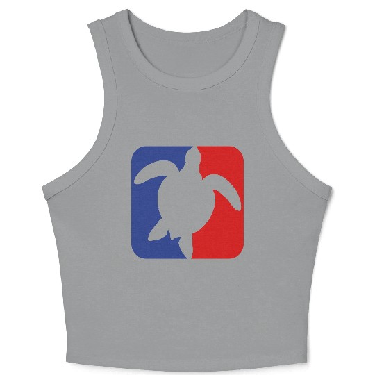 red blue square button sea turtle silhouette outli Crop Tank Top