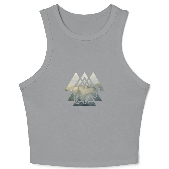 Elk Moose Silhouette Mountain Forest Crop Tank Top