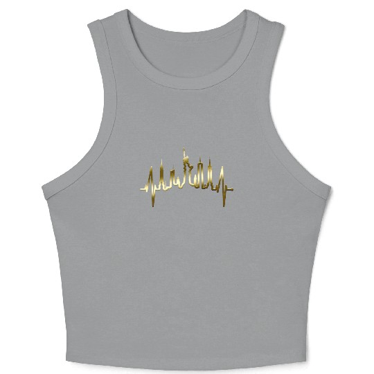 New York City Heartbeat Manhattan Skyline USA Gold Crop Tank Top