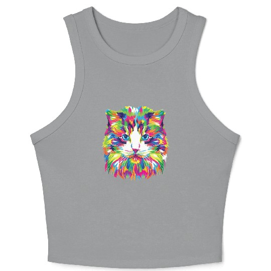 Psychedelic Colorful Cat Abstract Kitten Bright Crop Tank Top