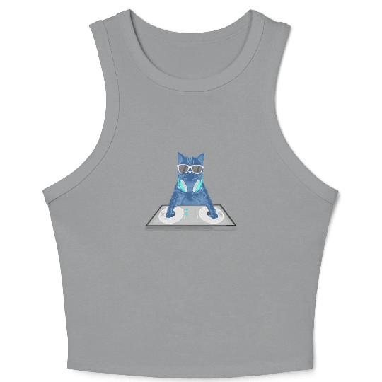 Cat Disc Jockey Kitty DJ Graphic Funny Crop Tank Top