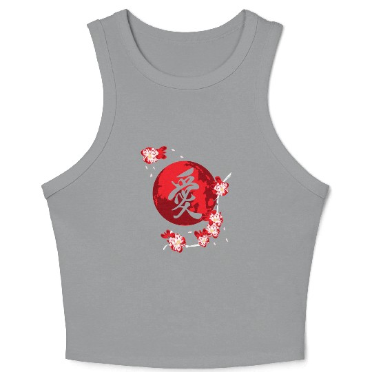 Cherry Blossom Flower Japanese Kanji Vintage Crop Tank Top