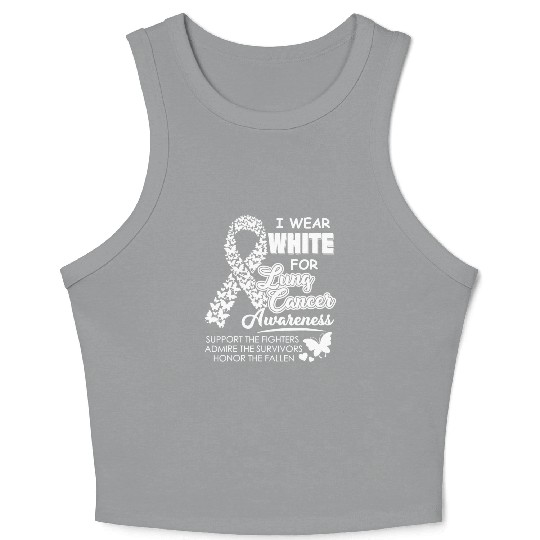 Men Women I Wear White For Lung Cancer Awareness Crop Tank Top