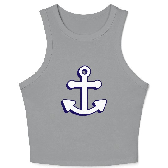 Nautical boat anchor in navy blue and white 3D Crop Tank Top