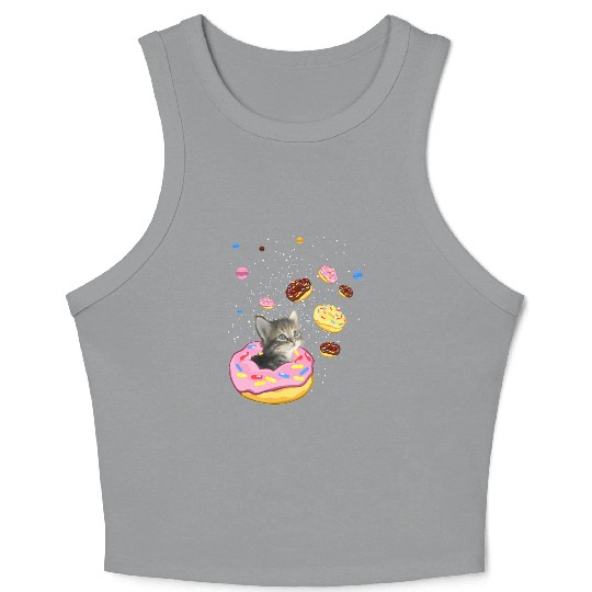 Cute Cat inside Donut in Space Crop Tank Top