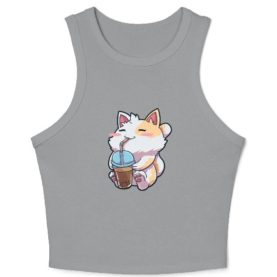 Cat Bubble Tea Anime Crop Tank Top