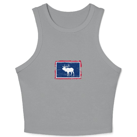 Wyoming Flag Elk Hunting Season For Deer Hunter Crop Tank Top