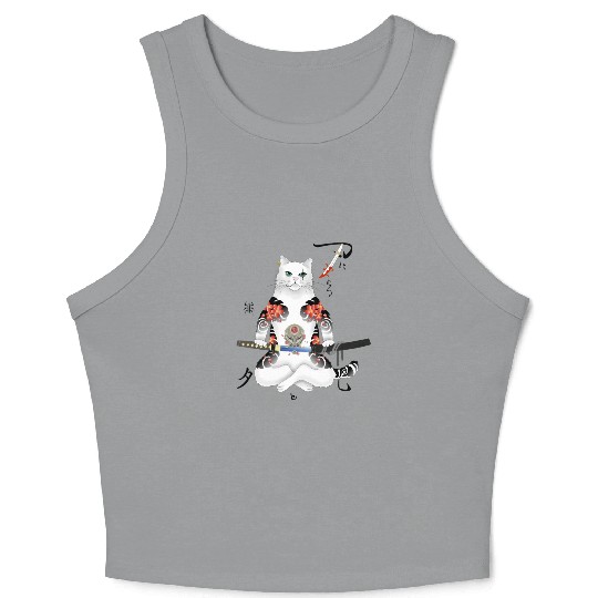 Japanese Samurai Cat Katana Ninja Yakuza Tattoo Crop Tank Top