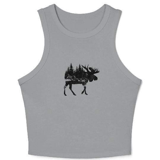 Moose Nature Mountains Hiking Camping Hunter Gift Crop Tank Top